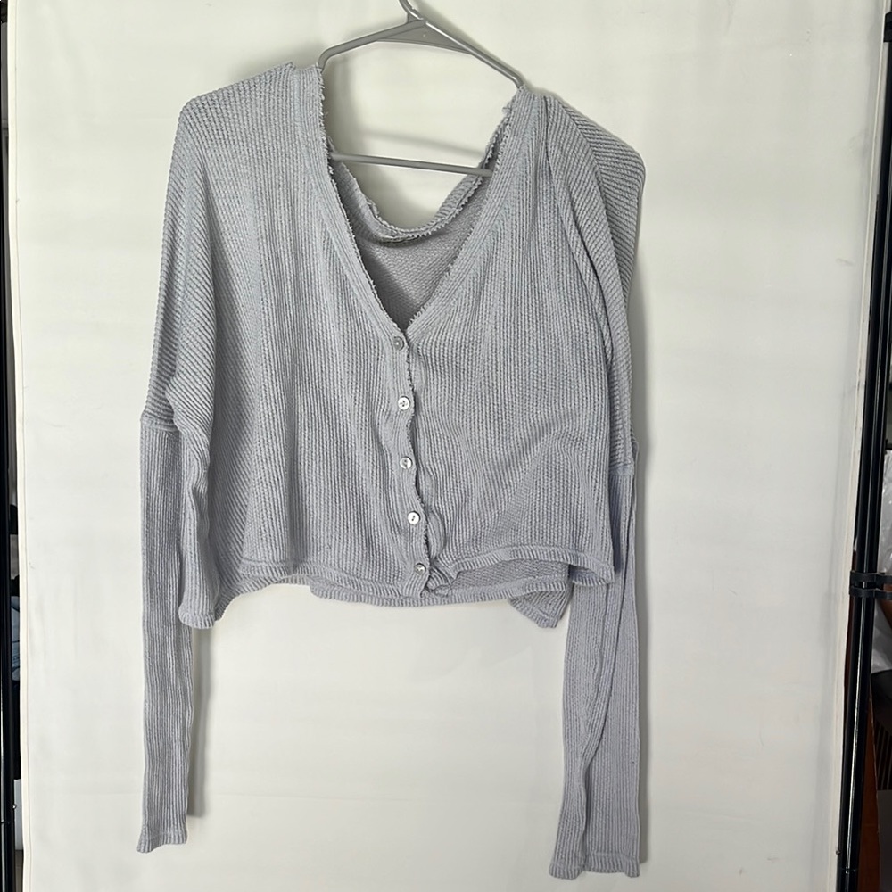 Urban Outfitters Gray Cropped Button Up Cardigan